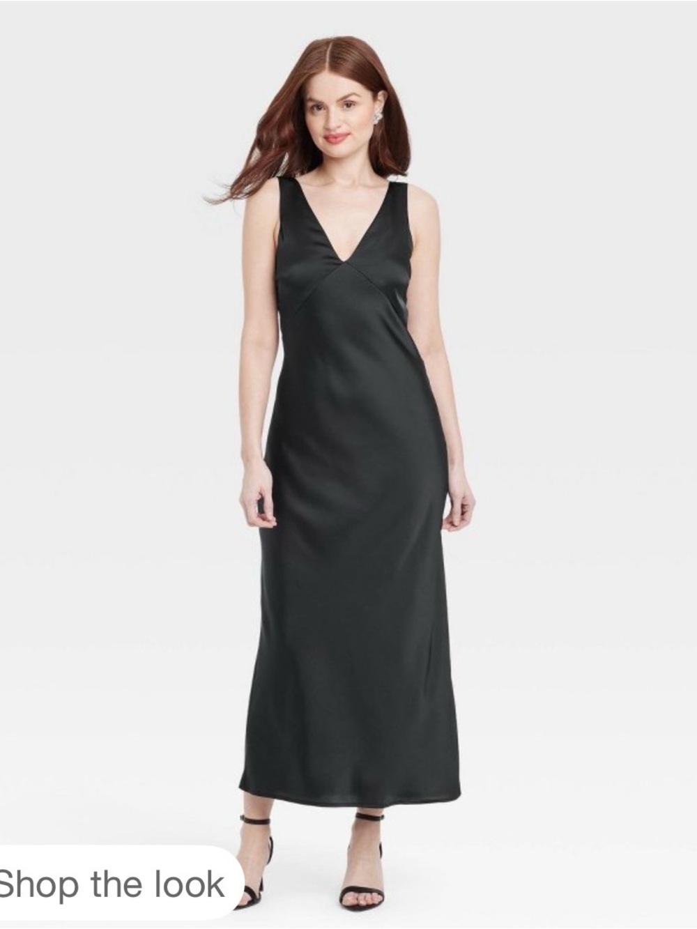 a new day Black V-Neck Satin Midi Slip Dress